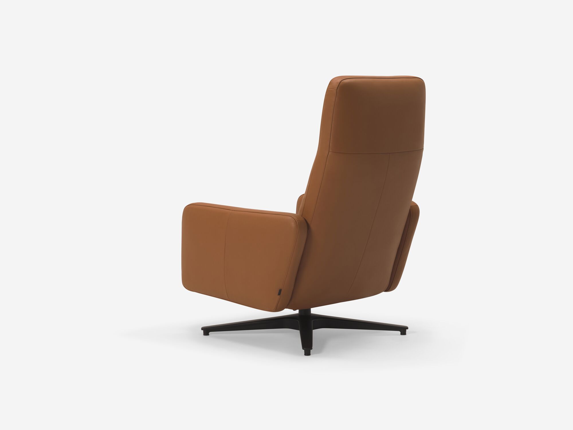 Back angle view of brown leather reclining chair